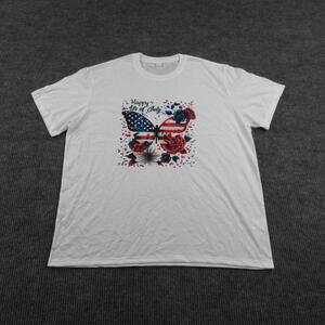 Happy 4th Of July Shirt Womens 2XL White Patriotic Butterfly Floral Graphic Tee